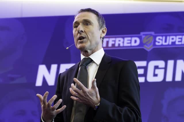 Picture by Allan McKenzie/SWpix.com UNTENABLE: Former Super league chief executive Robert Elstone opens the press conference.
