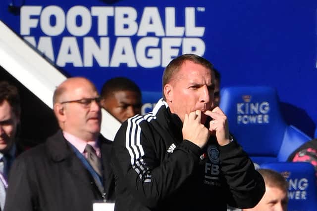 CONCERN: For Leicester City boss Brendan Rodgers, above, during Saturday's 2-0 defeat at home to Arsenal, pictured. Photo by JUSTIN TALLIS/AFP via Getty Images.