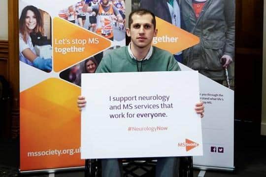 Ayad joined four other people living with MS to deliver an open letter to the Department of Health and Social Care demanding change. Picture: MS Society.