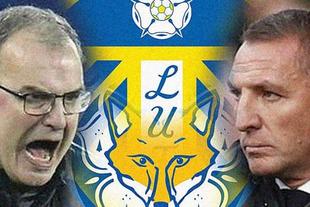 THIRD MEETING: Between Leeds United head coach Marcelo Bielsa, left, and Leicester City boss Brendan Rodgers, right. Graphic by Graeme Bandeira.