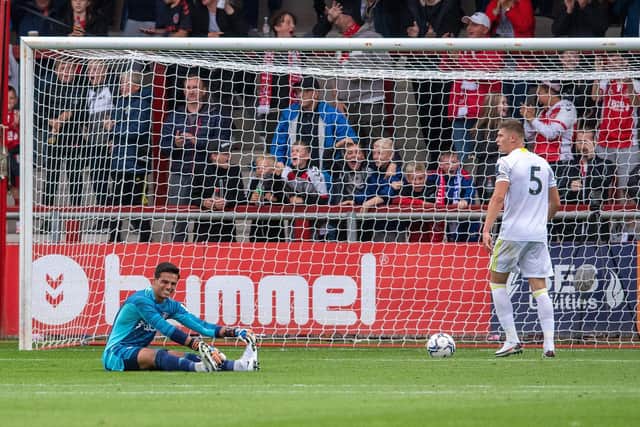 Leeds United's Dani Van den Heuvel and Charlie Cresswell react after conceding at Fleetwood Town. Pic: Bruce Rollinson