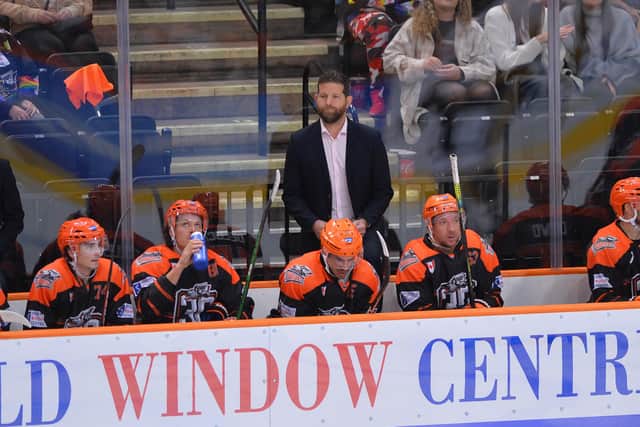 Sheffield Steelers' head coach Aaron Fox, with Brandon Whistle, far left, during a pre-season game in September. Picture: Dean Woolley/Steelers Media