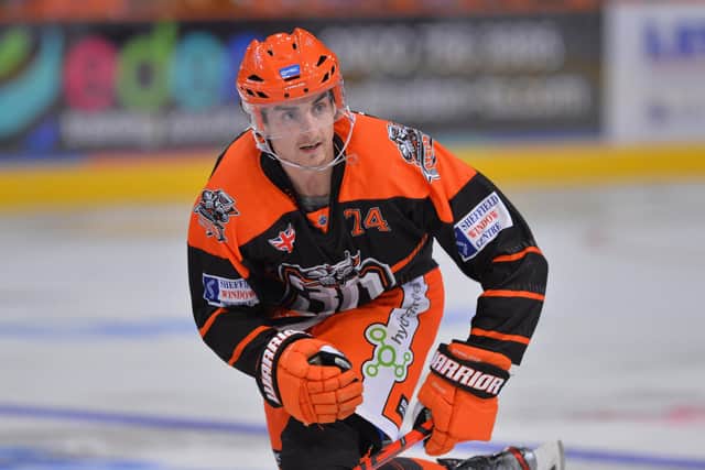 HIGHER PLAIN: Brandon Whistle, in action for Sheffield Steelers during a pre-season challenge game against Nottingham Panthers Picture: Dean Woolley/Steelers Media