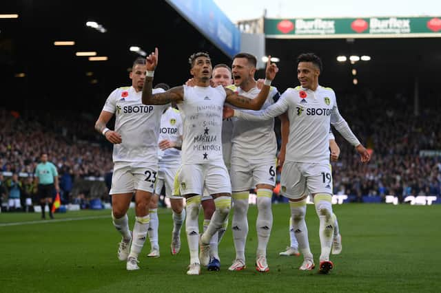 Leeds United Raphinha pays tribute to Brazilian singer Marília Mendonça. Pic: Getty