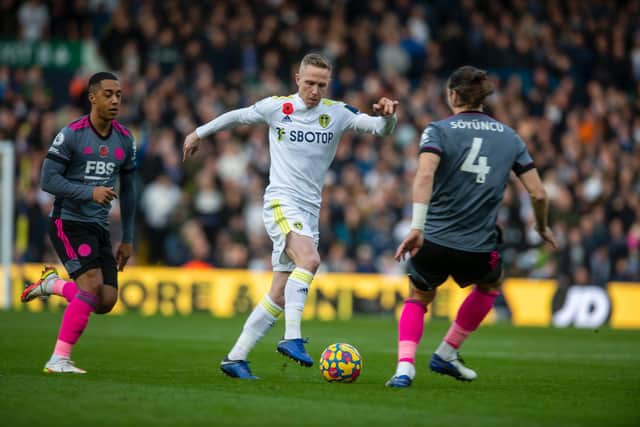 Leeds United midfielder Adam Forshaw in action against Leicester City. Pic: Tony Johnson