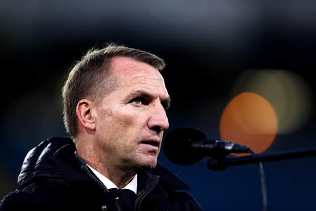 Leicester City boss Brendan Rodgers speaking to the media after his side's 1-1 draw at Elland Road. Pic: Naomi Baker.