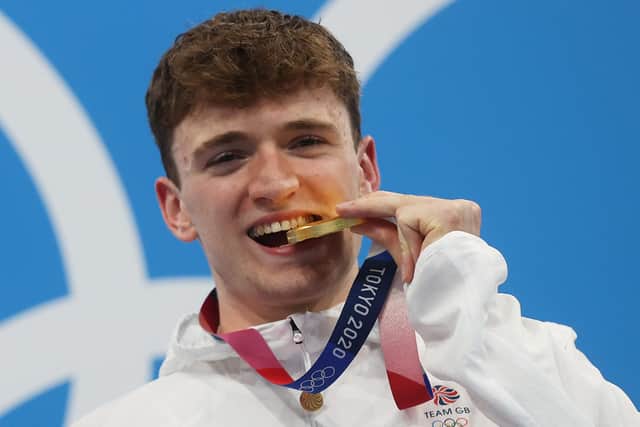 Matty Lee of Team Great Britain won gold in the Men's Synchronised 10m Platform Final at the Tokyo 2020 Olympic Games. Picture: Getty Images