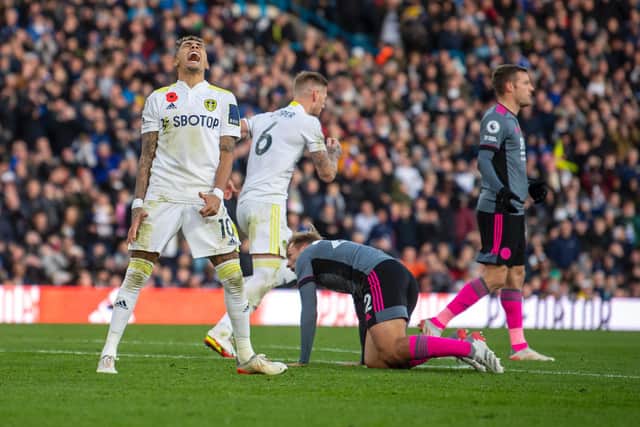 SO CLOSE - Leeds United could have taken all three points from their game against Leicester City. Raphinha had the last big chance. Pic: Tony Johnson