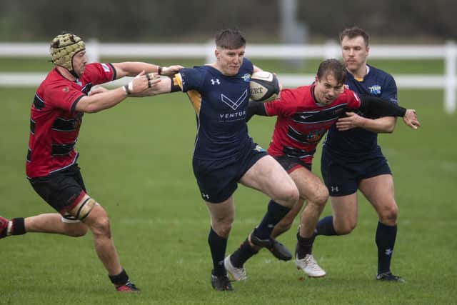 MATCH-WINNER: Leeds Tykes' Kieran Davies drives forward during Saturday's narrow win over Blackheath Picture: Tony Johnson