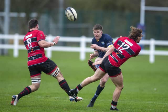 Leeds Tykes' Kieran Davies kicks to touch durinf Saturday's win over Blackheath Picture: Tony Johnson