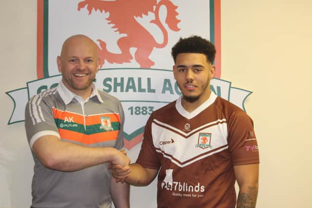 Hunslet's latest signing Tre Webster, right, with coach Alan Kilshaw. Picture c/o Hunslet RLFC.