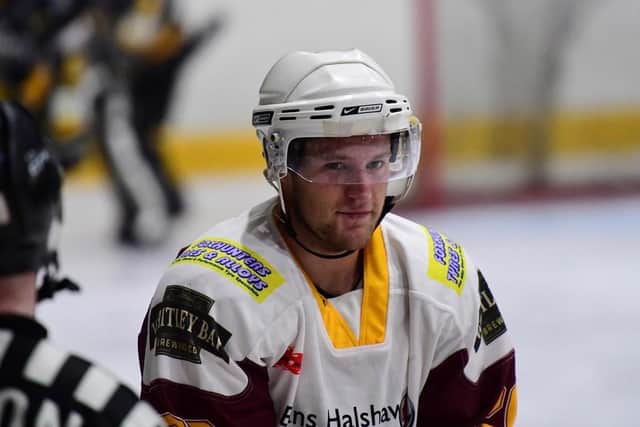 Philip Edgar impressed on his first weekend for Leeds Knights, but was forced off injured in the Sunday game at Telford Tigers. Picture courtesy of Colin Lawson.