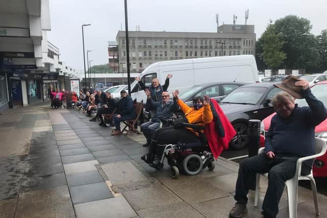 A sit-in protest has been held every Saturday since the benches were removed from Bramley Shopping Centre.
