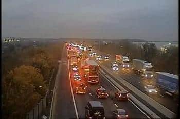 Traffic cameras on the Westbound carriageway show the traffic that has built up near junction 30. Picture: Highways England.