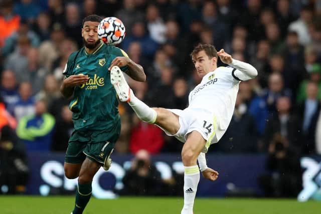 Leeds United defender Diego Llorente in action at Elland Road against Watford. Pic: Getty