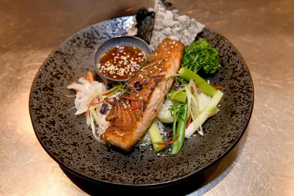 The Alchemist's pan-fried miso salmon with coconut rice, greens and a nori cracker (Photo: Gary Longbottom)