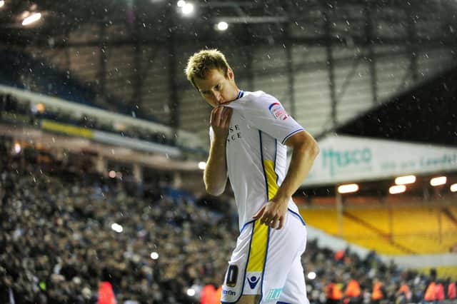 Luciano Becchio celebrates scoring against Southampton from the penalty spot during the Capital One Cup fourth round clash at Elland Road in October 2012. PIC: Bruce Rollinson