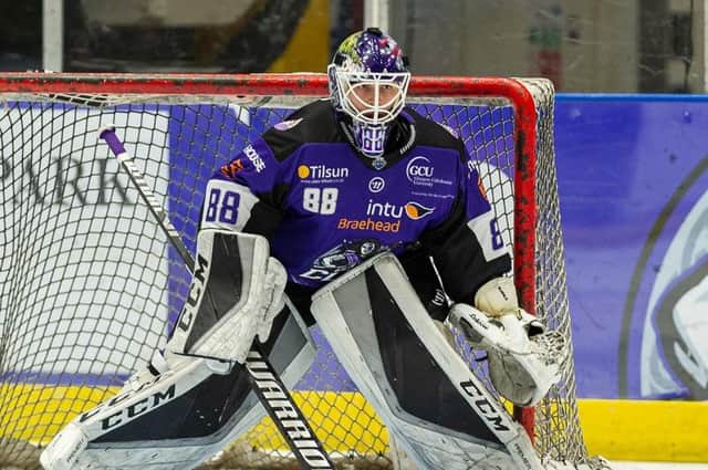 Glasgow Clan goaltender Jordan McLaughlin will start in net for Leeds Knights for a second successive game on Friday night. 
Picture: Al Goold/EIHL.(www.algooldphoto.com)