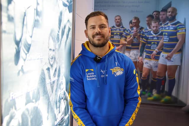 Rhinos' new number seven Aidan Sezer in the players' tunnel at Headingley, which features tributes to some of the club's greatest players. Picture c/o Leeds Rhinos.