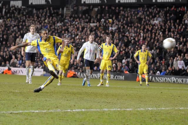 LATE DRAMA: Jermaine Beckford slams home a 96th-minute penalty to give League One side Leeds United a 2-2 draw at Premier League hosts Tottenham Hotspur and an FA Cup fourth round replay back in January 2010. Picture by James Hardisty.
