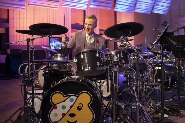 BBC weatherman Owain Wyn Evans has completed his 24-hour drumathon for Children In Need, raising more than £1.6 million for the charity PIC: PA