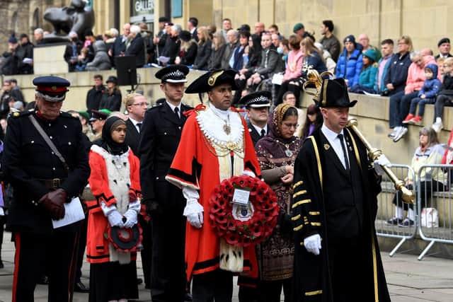Mayor of Leeds, Coun Asghar Khan, led the Remembrance Day tributes as he laid a  a wreath at the war memorial on Victoria Gardens