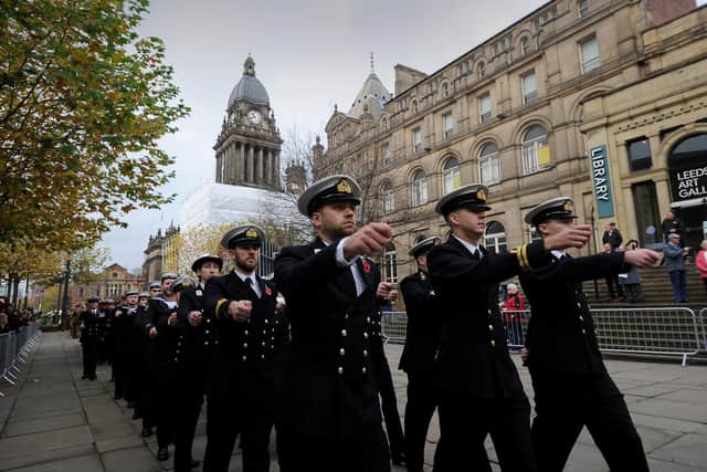 Service men and women paraded through Leeds to mark Remembrance Day