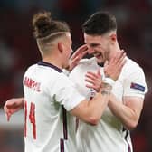 THRIVING PARTNERSHIP: Between Leeds United's Kalvin Phillips, left, and West Ham's Declan Rice, right, for England. Photo by Carl Recine - Pool/Getty Images.