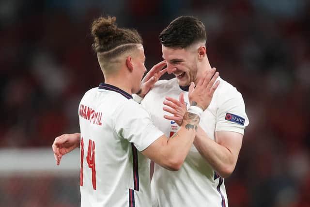 THRIVING PARTNERSHIP: Between Leeds United's Kalvin Phillips, left, and West Ham's Declan Rice, right, for England. Photo by Carl Recine - Pool/Getty Images.