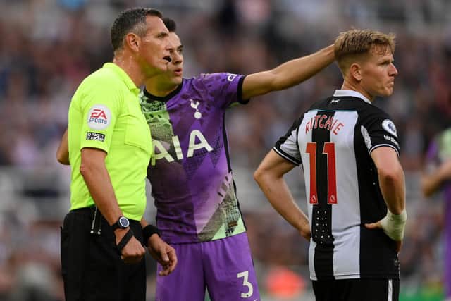 SERIOUS INCIDENT - Spurs players brought the attention of referee Andre Marriner to a medical emergency involving a fan at Newcastle United. Marriner will referee Spurs v Leeds United on Sunday. Pic: Getty