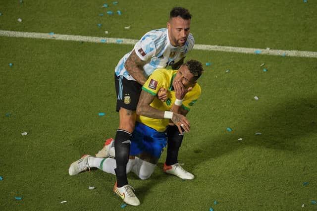 FLASH POINT - VAR took no action over an elbow on Leeds United's Raphinha by Nicolás Otamendi in Brazil's clash with Argentina. Pic: Getty