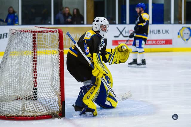Sam Gospel, pictured in warm-up for Leeds Knights ahead of the game against Swindon Wildcats. Picture: James Hardisty