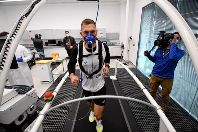 Kevin Sinfield underwent testing at Leeds Beckett University's Carnegie School of Sport today (Wednesday) ahead of next week's 101-mile run. Picture by Simon Hulme.