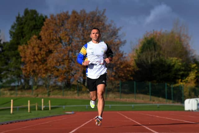 Kevin Sinfield on the track at Leeds Beckett University's Carnegie School of Sport. Picture by Simon Hulme.