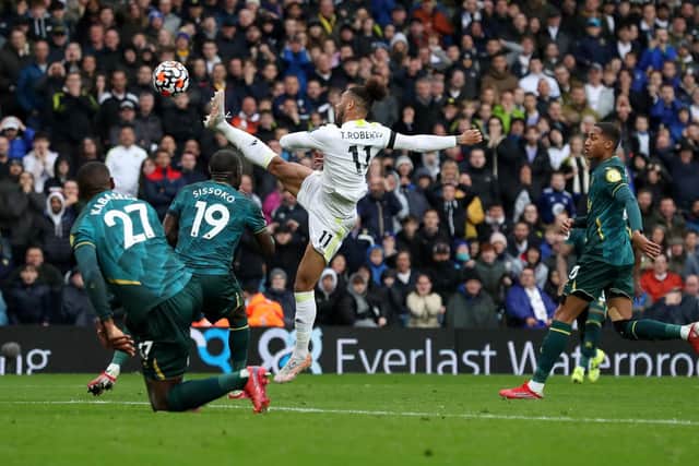 IF ONLY - Tyler Roberts' spectacular volley against Watford hit the bar, with the Leeds United attacker in desperate need of a goal to spark his offensive output. Pic: Getty