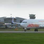 A Jet2 aircraft at Leeds Bradford Airport