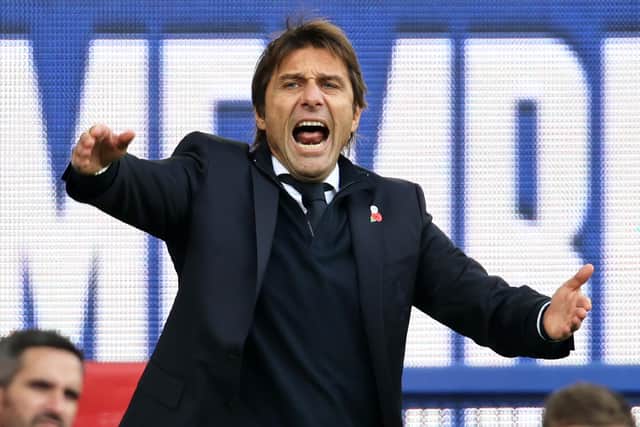 New Spurs boss Antonio Conte shows his emotions on the sidelines against Everton. Picture: Clive Brunskill/Getty Images.