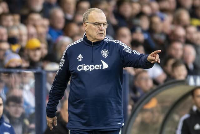 Leeds United head coach Marcelo Bielsa on the sidelines against Leicester City. 
Picture: Tony Johnson.