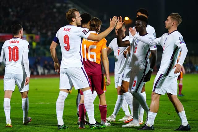 Spurs danger man Harry Kane celebrates his hat-trick goal for England at San Marino on Monday. Picture: Nick Potts/PA Wire.