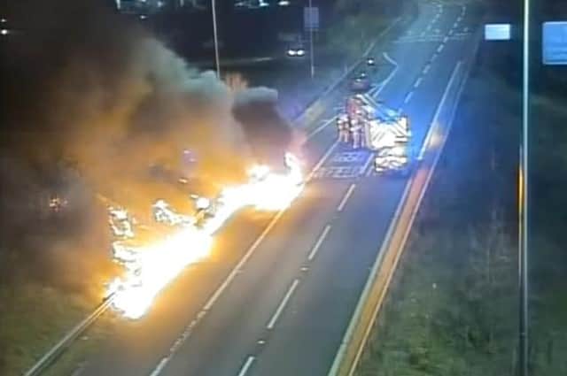 The southbound exit at Junction 41 of the M1 is closed as West Yorkshire Fire & Rescue Service deal with a vehicle fire.