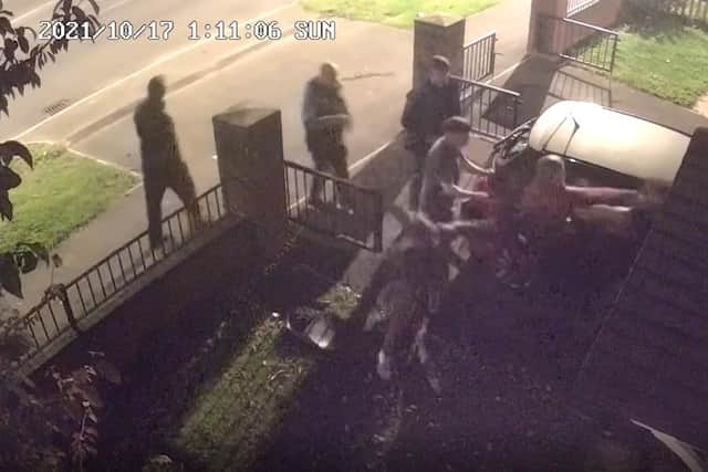 Detectives have released CCTV footage of a group attacking a man in Leeds. Two men and a woman were injured during the Halton Moor attack.