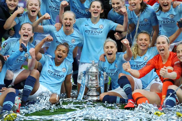 Manchester City win the 2020 Women's FA Cup at Wembley. Pic: Catherine Ivill.