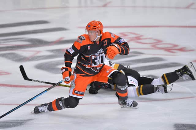 ALL ACTION: Cole Shudra, in action for Sheffield Steelers in the Challenge Cup against Nottingham Panthers in September. Picture: Dean Woolley/Steelers Media