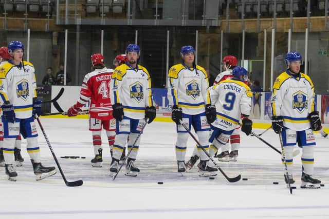 Cole Shudra, third from right, with Leeds Knights' team-mates, from left, Jordan Griffin, Bobby Streetly and Ben Solder  

Picture courtesy of Kat Medcroft