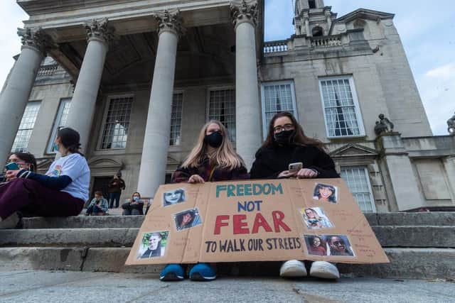 Campaigners in Leeds earlier this year when they held a vigil in memory of Sarah Everard who was abducted, raped and murdered by a serving Met police officer.