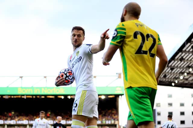 Leeds United's Liam Cooper in action against Norwich City at Carrow Road. Pic: Getty