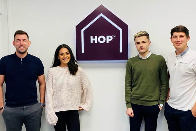 Left to right is Josh Buckley, Michaela Campbell, Jordan Brason and Tom Stacey who are members of HOP’s lettings team.