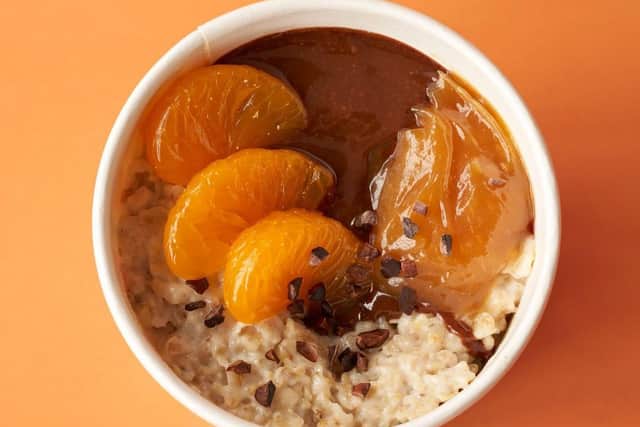 Mandarin and blood orange porridge for breakfast at the most recent LEON which opened in Leeds today.