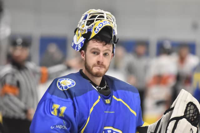 First-choice netminder Sam Gospel 
could be back between the pipes to face Sheffield Steeldogs on Friday night. Picture courtesy of Steve Brodie