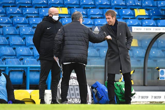 ANOTHER BATTLE - Graham Potter, right, and Marcelo Bielsa will do battle again when Leeds United visit Brighton on Saturday. Pic: Getty